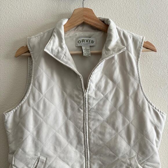 Vintage Orvis Ivory Cream Zip Up Quilt like Vest - Picture 2 of 6